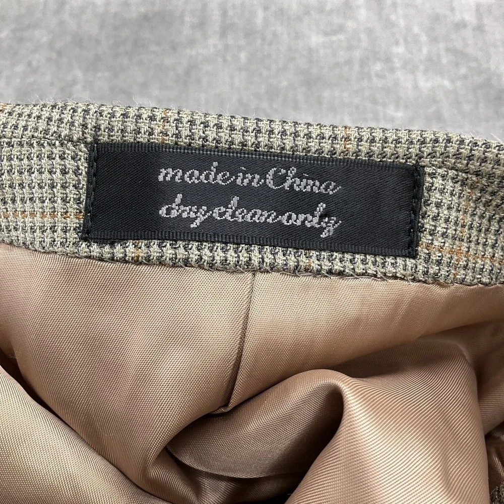 Andrew Fezza Blazer Men 41 Long Tan Gray Glen Plaid Gold Silk Wool Classic